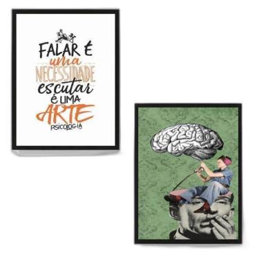 Imagem de Kit 2 Quadros Psicologia Arte 33X24Cm - Com Vidro Preta