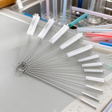 Imagem de Conjunto de 11 escovas de limpeza de tubos de aço inoxidável, limpador de tubo estreito flexível para canudos, garrafas, bocais e pequenas lacunas, ferramentas de limpeza doméstica reutilizáveis