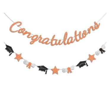 Imagem de Vofrise Banner de parabéns laranja e preto decorações de formatura Class of 2026 Prestrung Congrats Banner para decorações de festa de pós-graduação do ensino médio