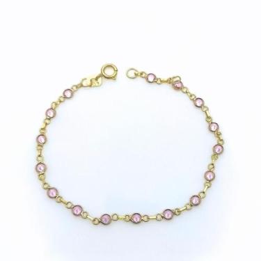 Imagem de Pulseira Infantil de Ouro 18k com Pedrinhas Rosa - 13cm - no-brand