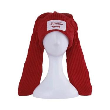 Imagem de Gorro De Lã Com Orelhas De Coelho Em Cor Sólida, Feito À Mão, Para Out