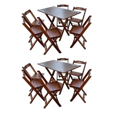 Imagem de Kit 2 Conjuntos Mesa Dobrável Madeira 110x70 Com 6 Cadeiras Personalizada Hei Imbuia - Cor: Marrom
