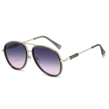 Imagem de VFDHN Óculos de Sol Masculino Fashion Double Bridges com Lentes Espelhadas Gradientes UV400 e Armação de Metal Feminina (59104-C2)