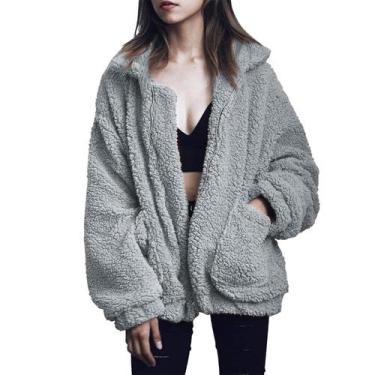 Imagem de Casaco PRETTYGARDEN Oversized Cinza Sherpa Fleece Quente XX-GG
