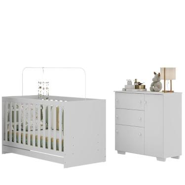 Imagem de Quarto Infantil Com Berço Colchão Incluso E Cômoda Algodão Doce Multimóveis Mp4250 Branco