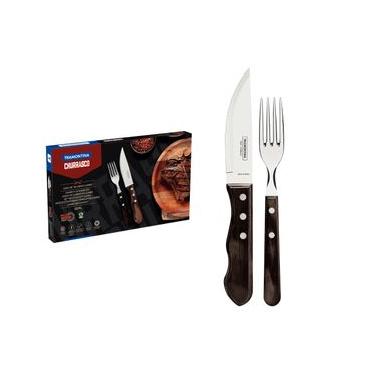 Imagem de Jogo de Talheres para Churrasco Jumbo Tramontina Castanho Polywood 12 Peças