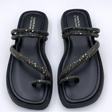 Imagem de sandalia papete feminina flat strass macia ultra comfort - Talitacshoe