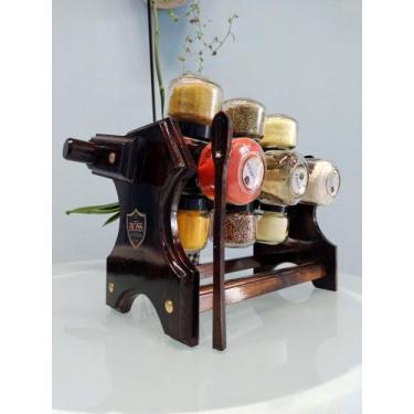 Imagem de Porta temperos / Condimentos manivela e 12 potes  Ibiúna Escura - BOSS