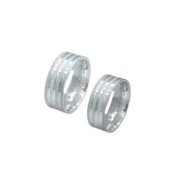 Imagem de Aliança em Prata 925 com Frisos Diamantados e Acabamento Moderno - Jus