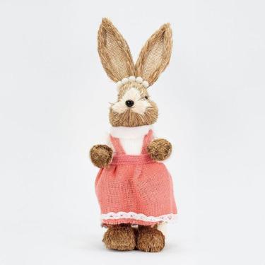 Imagem de Coelha De Páscoa Decoração Enfeite Em Palha Coelhinha 37cm