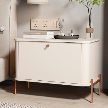 Imagem de Mesa de Cabeceira 1 Porta Em MDF Tucupi JB Móveis - Off White/Bronze