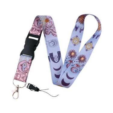 Imagem de Cordão De Pescoço Com Estampa De Borboleta E Lua, Porta-Crachá E Chave