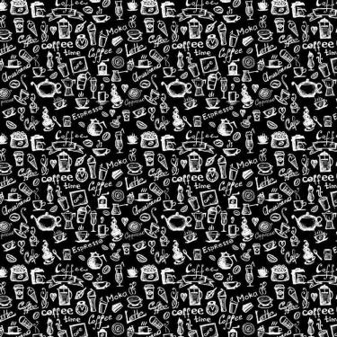 Imagem de Papel De Parede Preto Com Desenhos Branco Café Espresso Chá