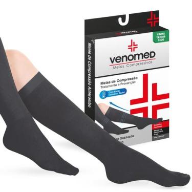 Imagem de MEIAS COMPRESSÃO 20 a 30MMHG FECHADA 3/4 VENOMED TROMB1400, P, Preto