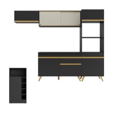 Imagem de Cozinha Modulada Com Bancada Americana Veneza Multimóveis Mp2208 Preto/dourado Preto/dourado