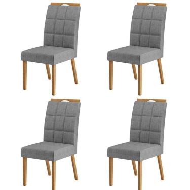 Imagem de Kit 4 Cadeiras de Linho para Sala de Jantar  Wood Mel/Cinza