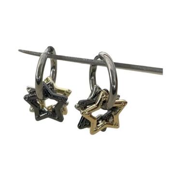 Imagem de Brincos De Argola Coreanos Y2K Com Borla Prateada E Estrela Geométrica