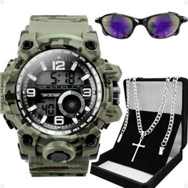 Imagem de relogio masculino prova dagua digital + cordão oculos sol proteção uv 