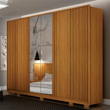 Imagem de Guarda-roupa Casal 6 Portas 6 Gavetas com Portas Ripadas e Espelho 100% Mdf Evo Cinamomo