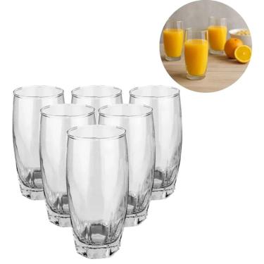 Imagem de Jogo 6 Copos Vidro Água Suco Vinho Refrigerante Bebida 365ml
