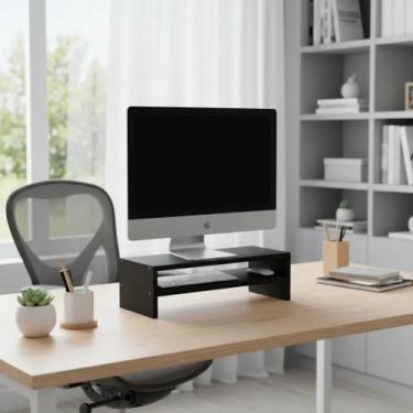 Imagem de Suporte para Monitor MDF 53cm Preto Duplo Mesa Notebook Tv Home Office