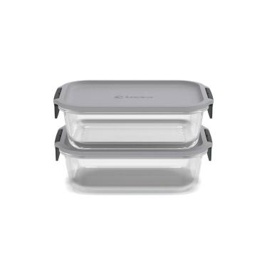 Imagem de Potes Herméticos de Vidro Electrolux Cinza Retangulares 2 Unidades Empilháveis Modulares
