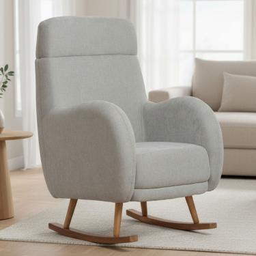 Imagem de Poltrona de Amamentação Com Balanço Base Milka Ternura D02 Linho Verde Claro C-47 - Lyam Decor