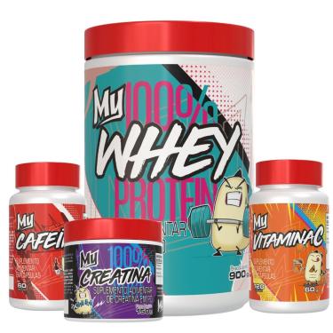 Imagem de Kit Whey Protein 900g – Creatina 150g – Vitamina C 120 cáps – Cafeina 60 cáps – My Supl...