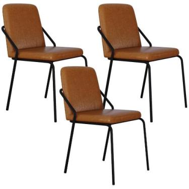 Imagem de Kit 03 Cadeiras Estofada Para Sala De Jantar Loft Preto C01 material s