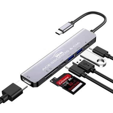 Imagem de Hub Tipo-C 7 em 1 - Com USB 3.0 HDMI e Entrada para SD Card/ TF Card -