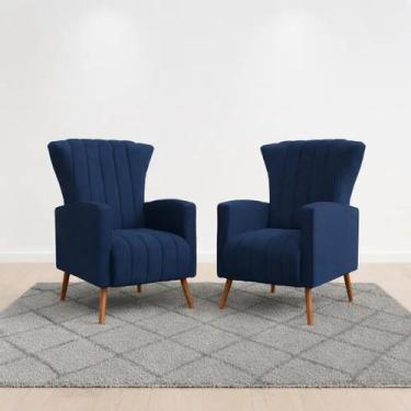 Imagem de Kit 2 Poltronas Estofada Melinda Sala Recepção Suede Cor:Azul-marinhoD
