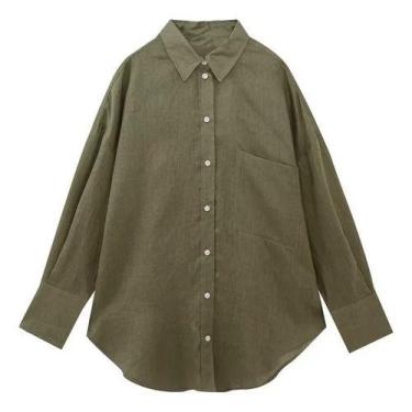 Imagem de F0521-Camisa Blusa Social Feminina Camisão Linho Bolso Liso 17o30 - Xu