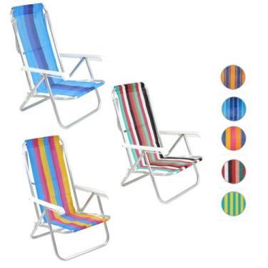 Imagem de Kit 3 Cadeira De Praia Reclinável 8 Posições Alumínio Camping Piscina 