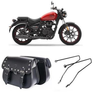 Imagem de Bolsa Alforge Custom Com Cravos 18 Litros + Afastador Royal Enfield Me