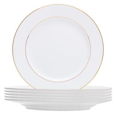 Imagem de Jogo 6 pratos rasos 27 cm de porcelana branca com fio de ouro Monaco W