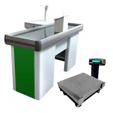 Imagem de Caixa de Supermercado Empacotador Check Out com Balança 30kg 1,50m Verde Bivolt Sa Gôndolas