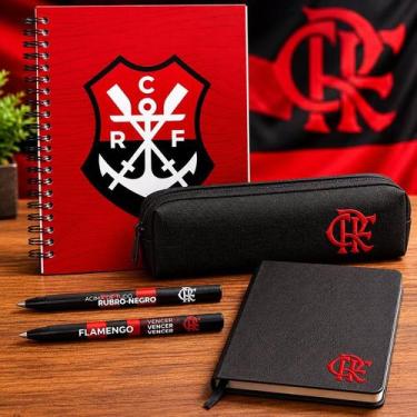 Imagem de Kit Presente Flamengo Oficial Vermelho  Caderno, Estojo e Canetas Lice
