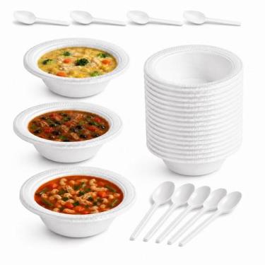 Imagem de Kit 80 Prato Tigela Cumbuca Isopor Funda 15cm + 100 colheres - Genéric