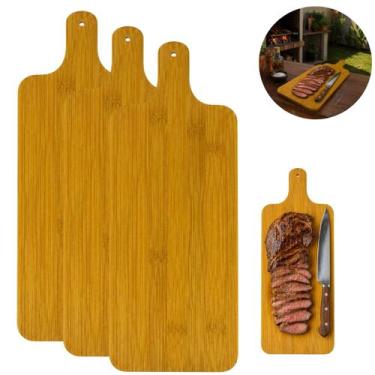 Imagem de 3 Tábuas Bambu P/ Corte Cozinha Natural Premium 34cm - Top