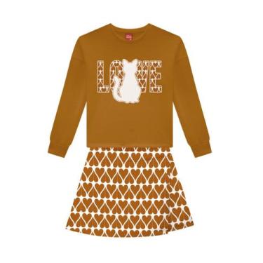 Imagem de Conjunto Menina em Moletom Estampa Gato e Coração Kyly, Terracota, 8