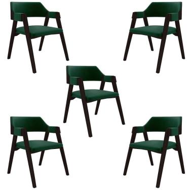 Imagem de Kit 5 Cadeiras Sala de Jantar e Jogos Poker Madeira Maciça Veludo Verde Gran Belo