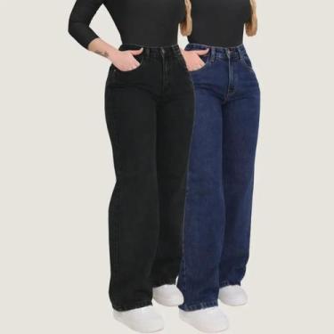 Imagem de Kit 2 Calças Jeans Wide Leg Feminina Grafite Cintura Alta - Otter Kids