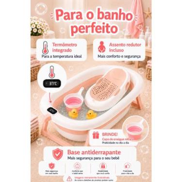 Imagem de Banheira retrátil 43 Litros Cor Cinza e Branco com termômetro, Assento
