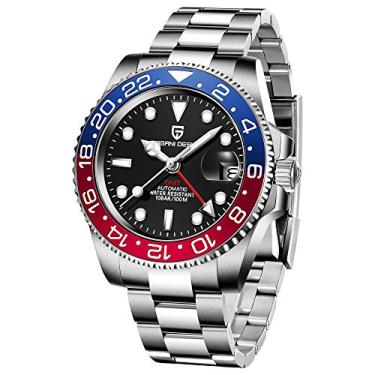 Imagem de BY BENYAR Pagani Design 40 mm GMT Relógios mecânicos masculinos automáticos aço inoxidável à prova d'água vidro safira luminoso relógio de pulso para homens bisel de cerâmica PD-1662, Vermelho azul -