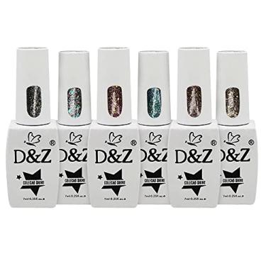 Imagem de Kit 6 Esmaltes em Gel D&Z Shine Glitter secar Cabine