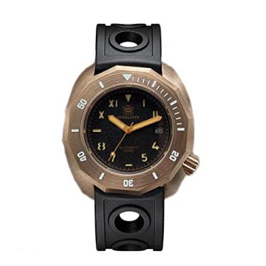 Imagem de STEELDIVE SD1946S 44,5 mm caixa de bronze sólido relógio masculino pulseira de couro vidro safira vintage NH35 relógio de mergulho automático masculino, Pulseira de borracha, Mecânico, relógio de mergulho