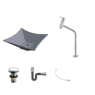 Imagem de Kit Cuba L30 C/Torneira Link 1062 Metal + Válvula Click 1 1/2'' (4,0cm) + Sifão Cromado + Flexível Cinza