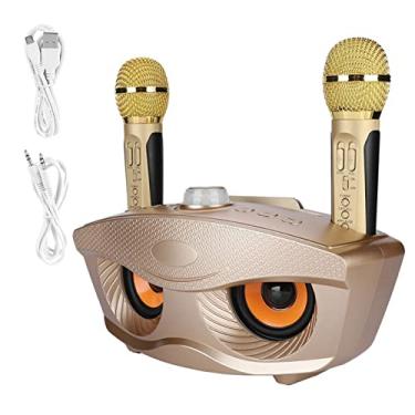 Imagem de Alto-falante Bluetooth sem fio, Karaokê Bluetooth sem fio em formato de coruja com cartão TF, USB e conector AUX, para família, amigos, reunião de colegas (ouro)
