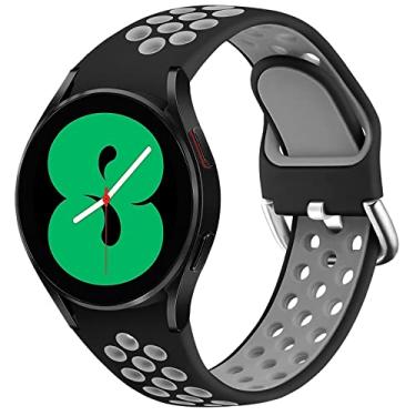 Imagem de Pulseira estilosa sem lacunas para Samsung Galaxy Watch 4 Band 40 mm 44 mm/Watch 4 pulseiras clássicas 42 mm 46 mm Furo Respiráveis Triplo Pulseira de Silicone Ajustável Pulseira Esportiva Feminina Masculina, Preto Cinza