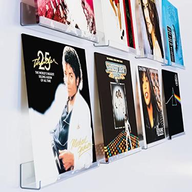 Imagem de ILYXY Porta-discos de vinil de acrílico transparente – Pacote com 8 prateleiras de montagem na parede de 30 cm, molduras de exibição de álbum para discos LP, rack decorativo para colecionadores e